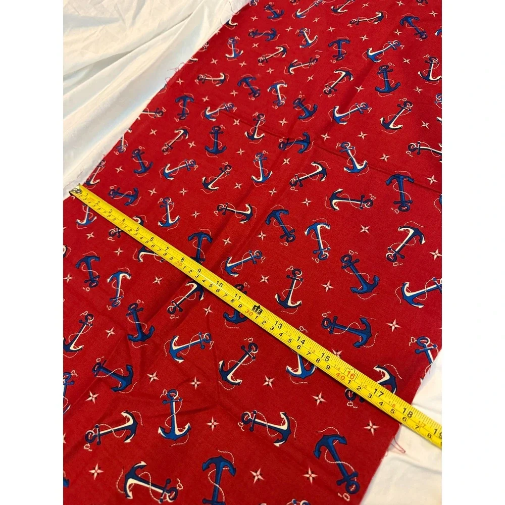 Vintage New Anchor Design Sea Life Retro Look Red‎ Blue Fabric 18